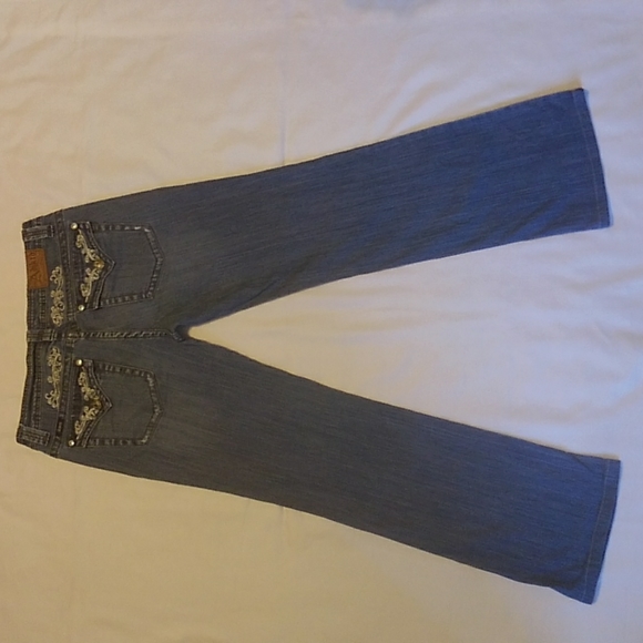 Adiktd Embroidered Denim Blue Jeans Button Down Flaps Gems 10/W31 - Picture 7 of 8